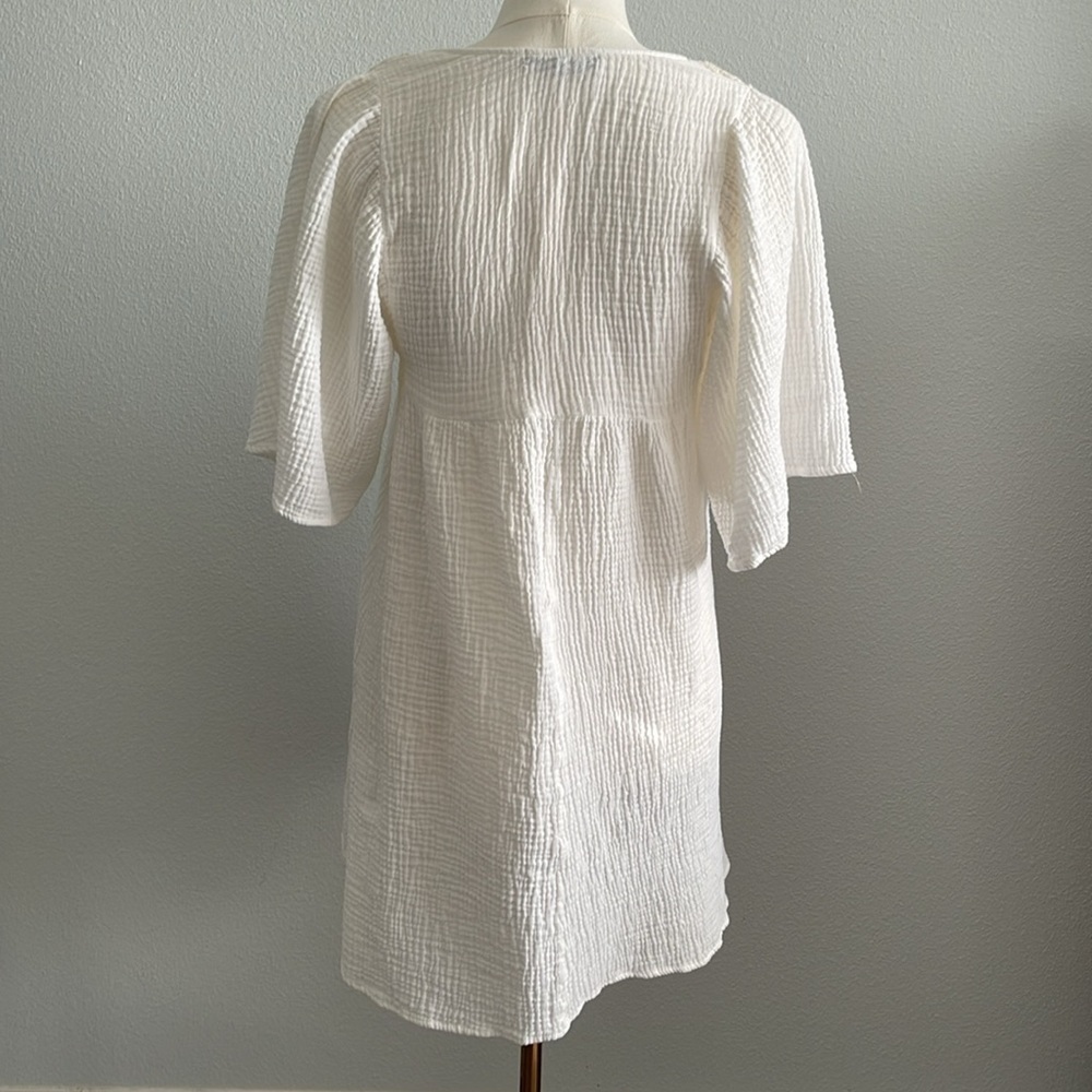 Zara Women’s XS Crochet Lace Short Sleeve Ivory Gauze Tunic Boho Top - Picture 2 of 6